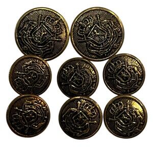 Lot 8 Metal Buttons Blazer Replacement Set Crest Lion Gold Bronze Embossed Vtg